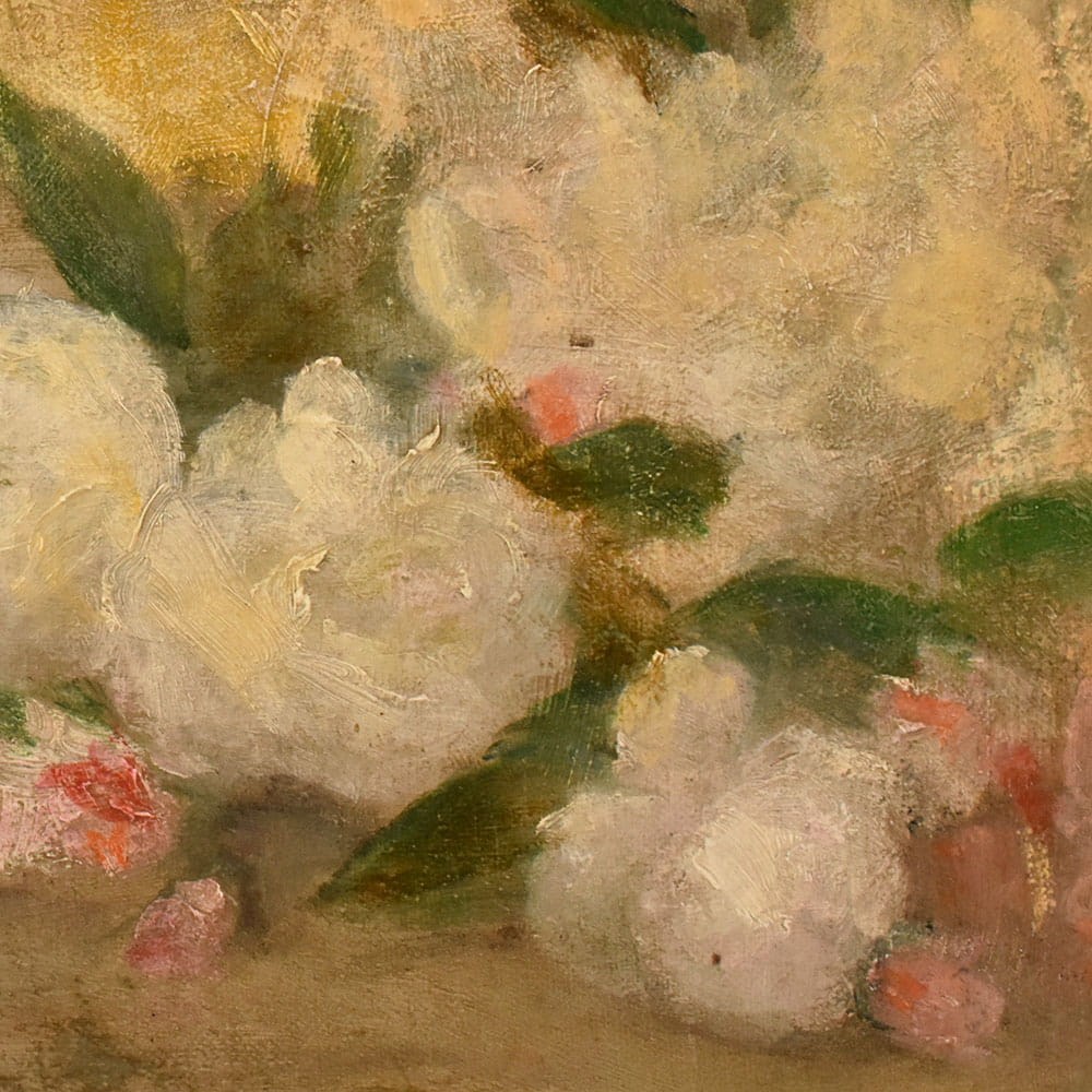 QF782 5a antique floral roses painting flower oil still life XIX